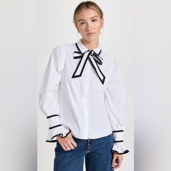 Alice + Olivia White Blouse with Black Accents Size XL/LG - Picture 4 of 13